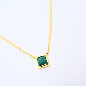 Malachite Square Pendant Necklace 18K Gold S925